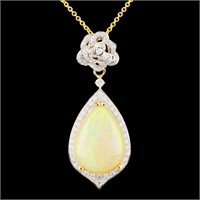 14K Gold 6.37ct Opal & 0.61ctw Diamond Pendant