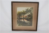 Vintage Florida Souvenier  Palm Trees Hand colored