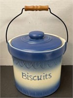 ANTIQUE STYLE BISCUITS CROCK COOKIE JAR 8in W x