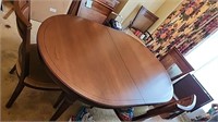 Wood dining table with chairs & leaf