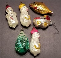 6 Antique Figural Glass Christmas Ornaments