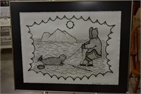 Large Inuit Print of Seal and Hunter