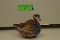 Vintage Imperial  Carnival Glass Swan Trinket
