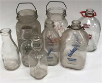 Lot of 8 Large Vintage Glass Milk Bottles