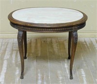 Henri II Style Oval Cultured Marble Coffee Table.