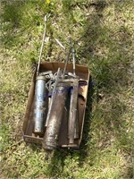 FLAT OF 3 GREASE GUNS, 1 CAULK GUN