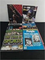 Sports magazines and one vintage issue of People