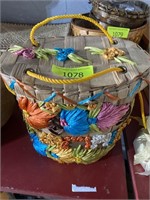 Vintage multicolored embroidered basket