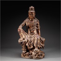 Qing Dynasty wood painting golden Buddha statue