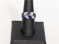 .925 Sterling Lapis/Mother of Pearl Ring Sz 8