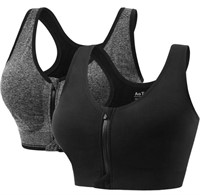 AOONZAN, 2 PACK OF FRONT ZIP SPORT BRAS, SIZE: L