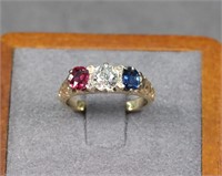 14K Gold, Diamond, Ruby & Sapphire Ring