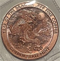 Year of the Dragon 2 Oz. Copper Art Bar