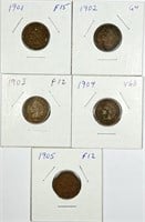(5) Indian Head Cent Lot 1901,1902,1903,1904,1905