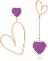 14k Gold-pl. Purple Asymmetrical Heart Earrings
