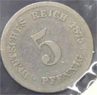 1875d German 5 Pfennig coin