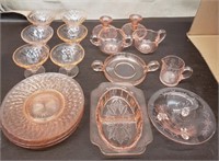 Lot of Pink Depression Glass.