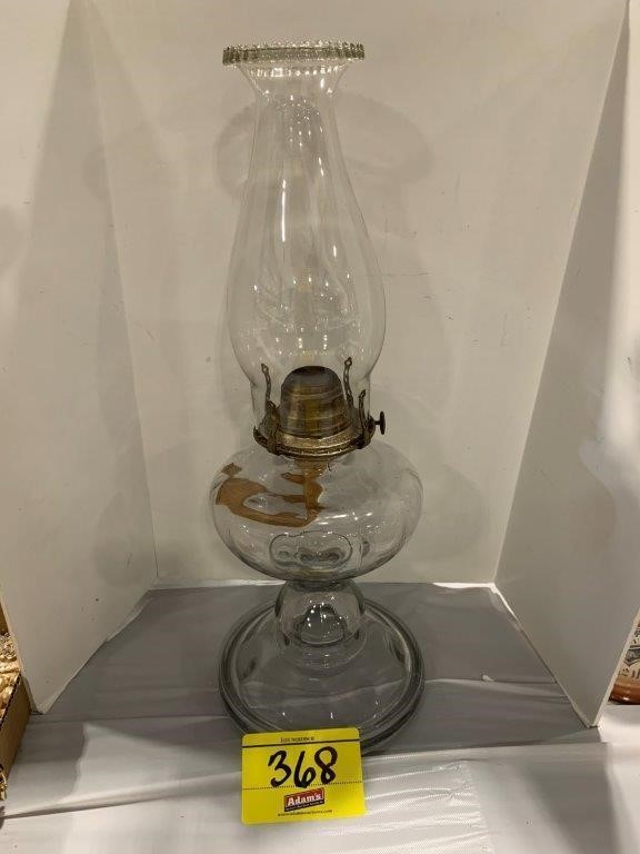 ANTIQUE GLASS OIL LAMP