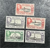 (5) Lot of 1930's British Falkland Islands Stamps