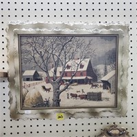 Winter Farm Scene Print in Nice Frame