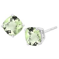 5MM Cushion Cut Green Amethyst 1.1CTW Stud Earring