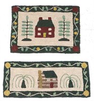 Two Hooked Rugs of Houses