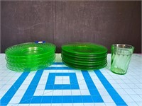 Uranium glass plates and juice cup