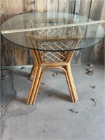 VINTAGE GLASS TOP TABLE, 29 1/2" T X 36" W