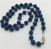 Blue Stone Beaded Necklace With Sterling Clasp