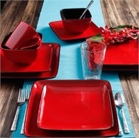 16-Piece Rave Square Dinnerware, Red