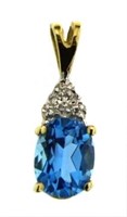 10kt Gold Natural Blue Topaz & Diamond Pendant