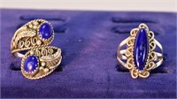 2 Sterling & Lapis Rings Signed EY