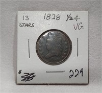 1828 13 Stars Half Cent VG