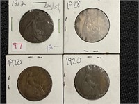 LOT OF 4 ENGLISH LARGE CENTS