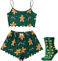 (3 pcs - S - green Cute Pj Sets Pajamas Camisole