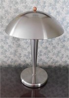 Brushed metal atomic mushroom table lamp, 20" tall