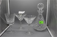 Waterford decanter with stopper, two martini