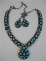 Vintage Navajo SS & Turquoise Necklace & Earrings