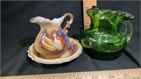 Mini Pitcher with Basin, Green Pitcher