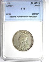 1920 Narrow 0 50 Cents NNC F15 Canada