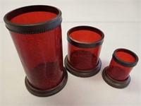 3- Red Crackle Glass Candle Holders
