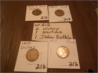 (2) V, 1-Wartime, 1-Buffalo Nickels