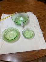 3- Green Carnival Glass Bowls- Glows