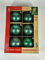 SET OF 6 FRANKE GREEN GLASS BALL ORNAMENTS