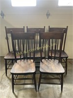 Primitive Windsor style chairs (5), dark wood, 40