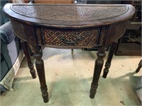 Wicker top/side wall table with drawer, dark