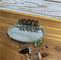 SMALL MAKE UP TRAY W/ SWIZZLE STICKS