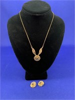 Set of Gold Tone Filigree Earrings & Necklace