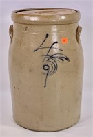 Stoneware churn, 4 gallon mark, wooden top,
