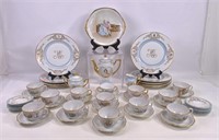 Hand painted China: 11" plates, teapot with cream